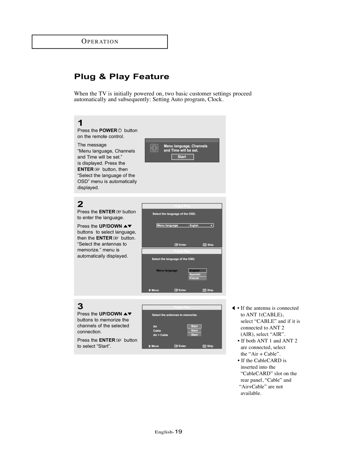 Samsung LN-R377D manual Plug & Play Feature 