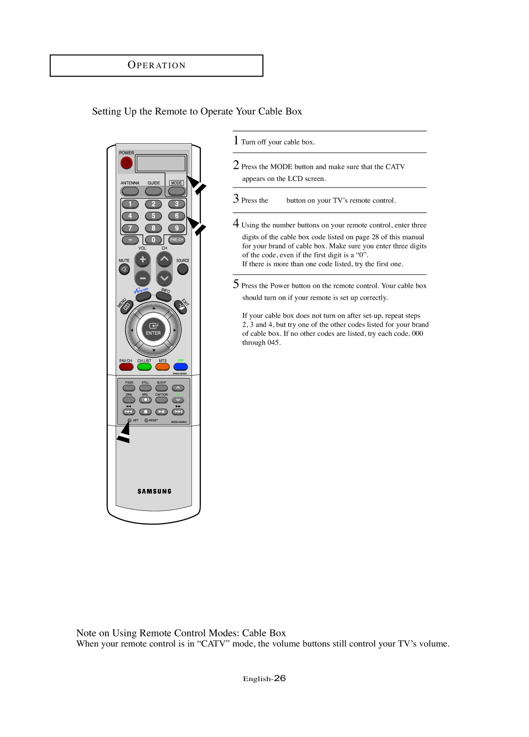 Samsung LN-R377D manual Setting Up the Remote to Operate Your Cable Box 