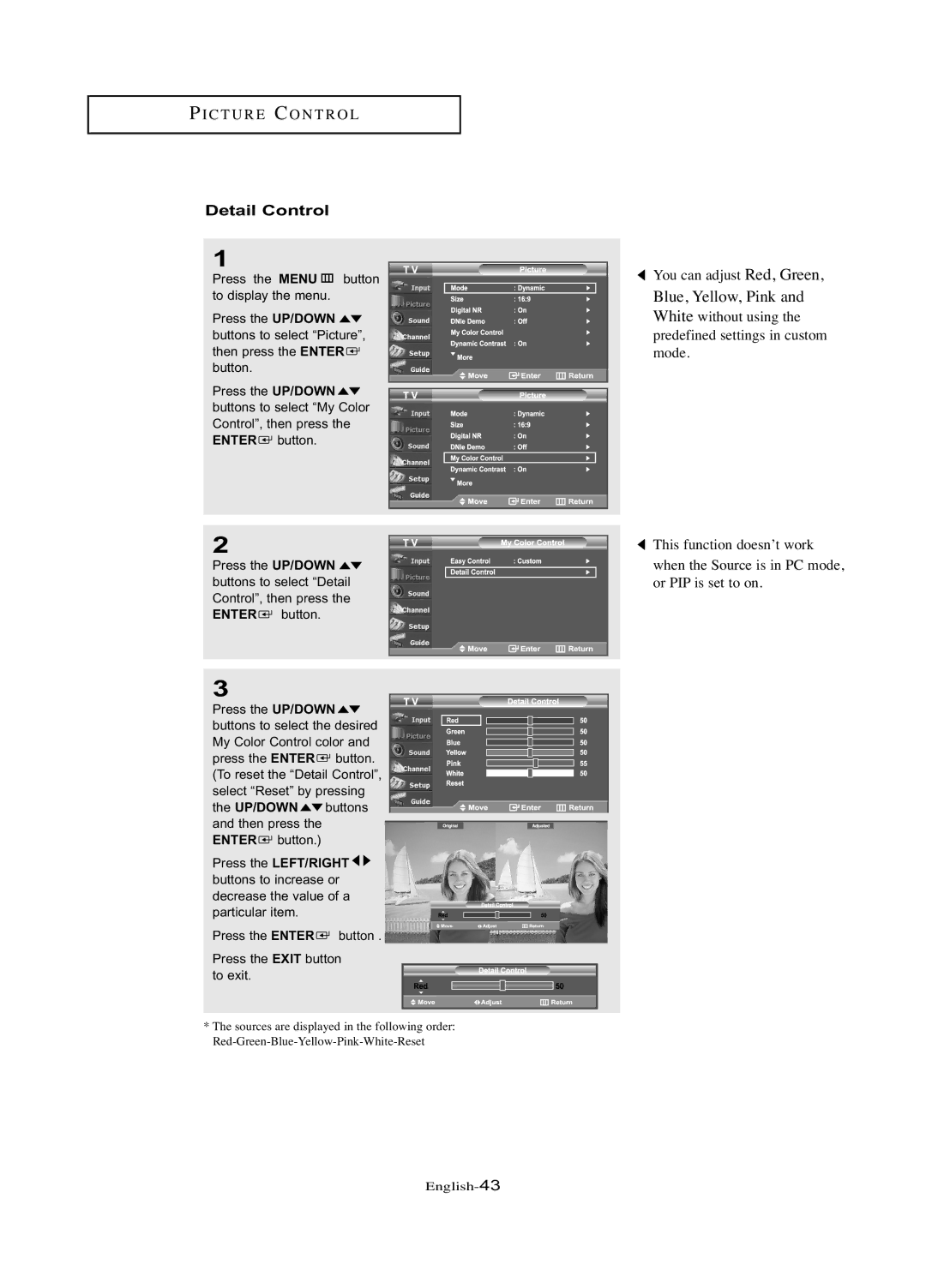 Samsung LN-R377D manual Detail Control 