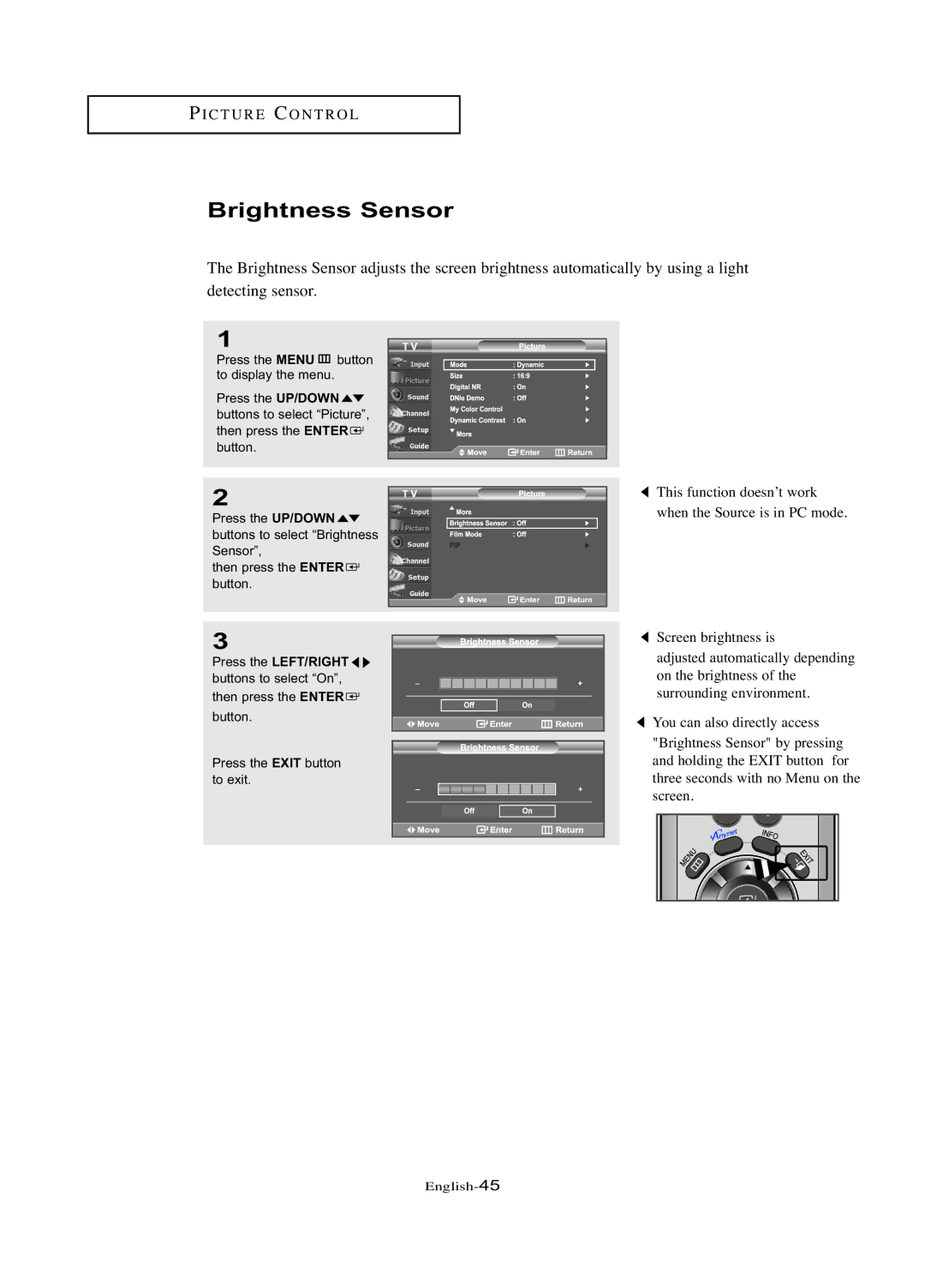 Samsung LN-R377D manual Brightness Sensor 