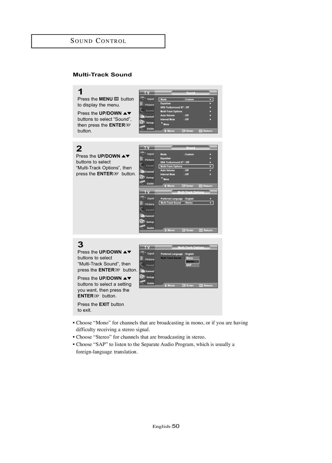 Samsung LN-R377D manual Multi-Track Sound 