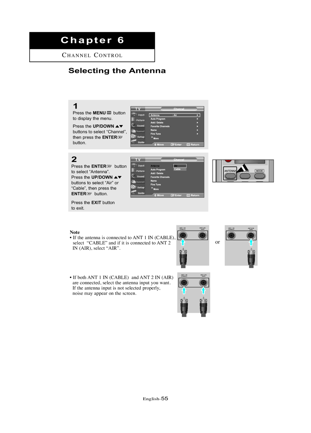 Samsung LN-R377D manual Selecting the Antenna 