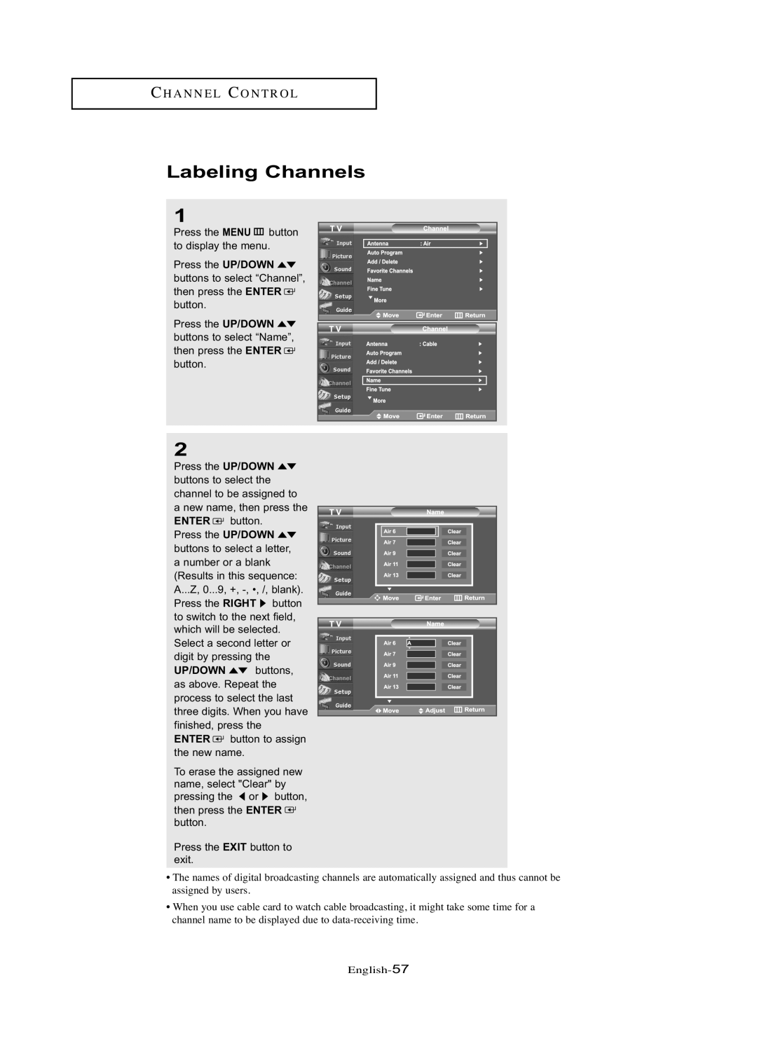 Samsung LN-R377D manual Labeling Channels 