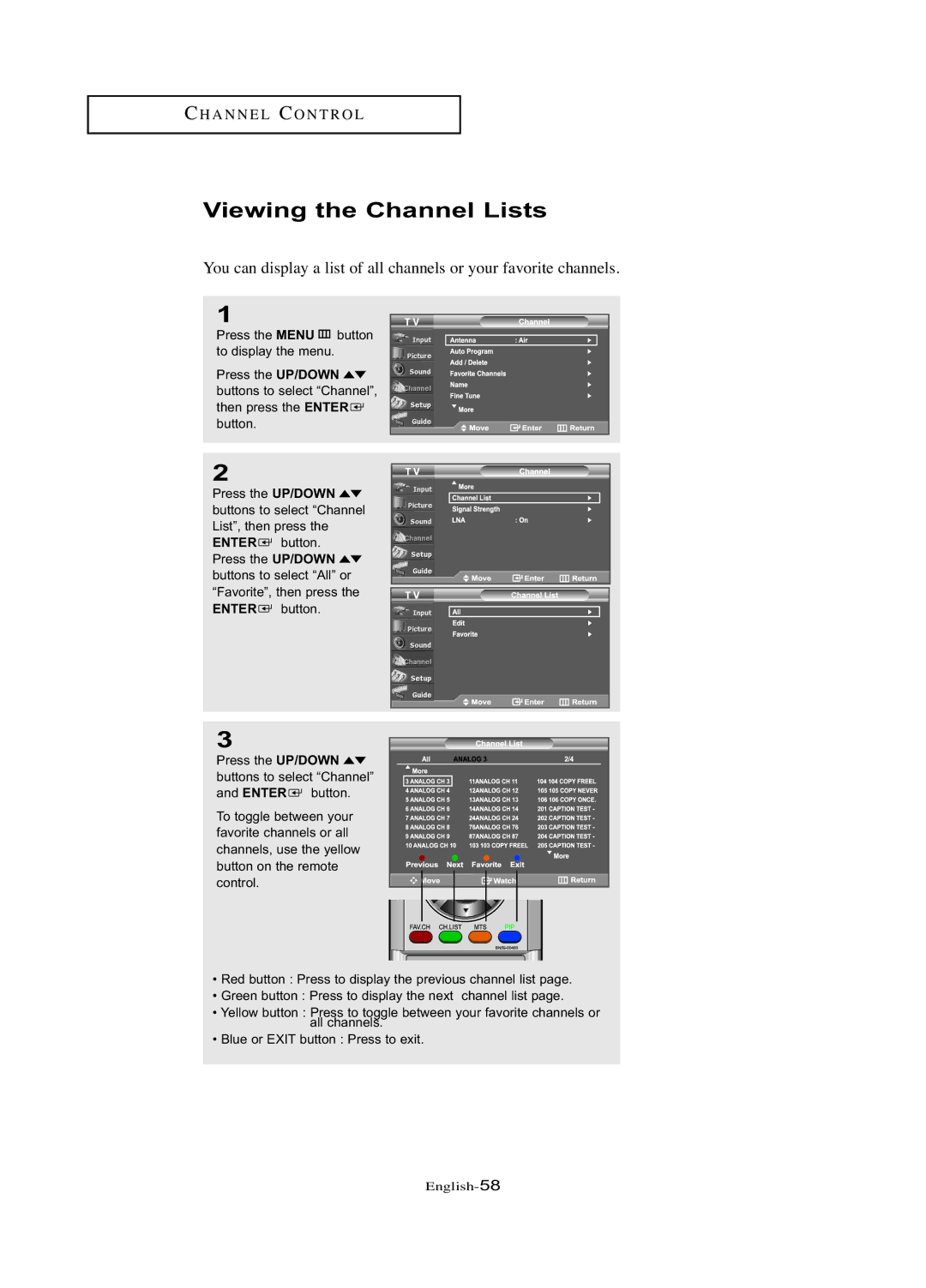 Samsung LN-R377D manual Viewing the Channel Lists 