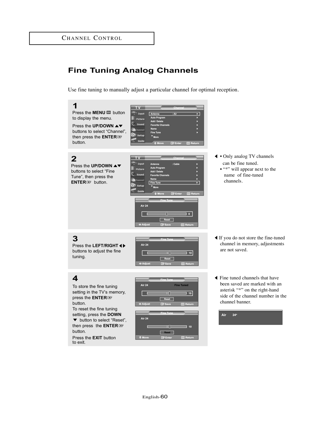 Samsung LN-R377D manual Fine Tuning Analog Channels 