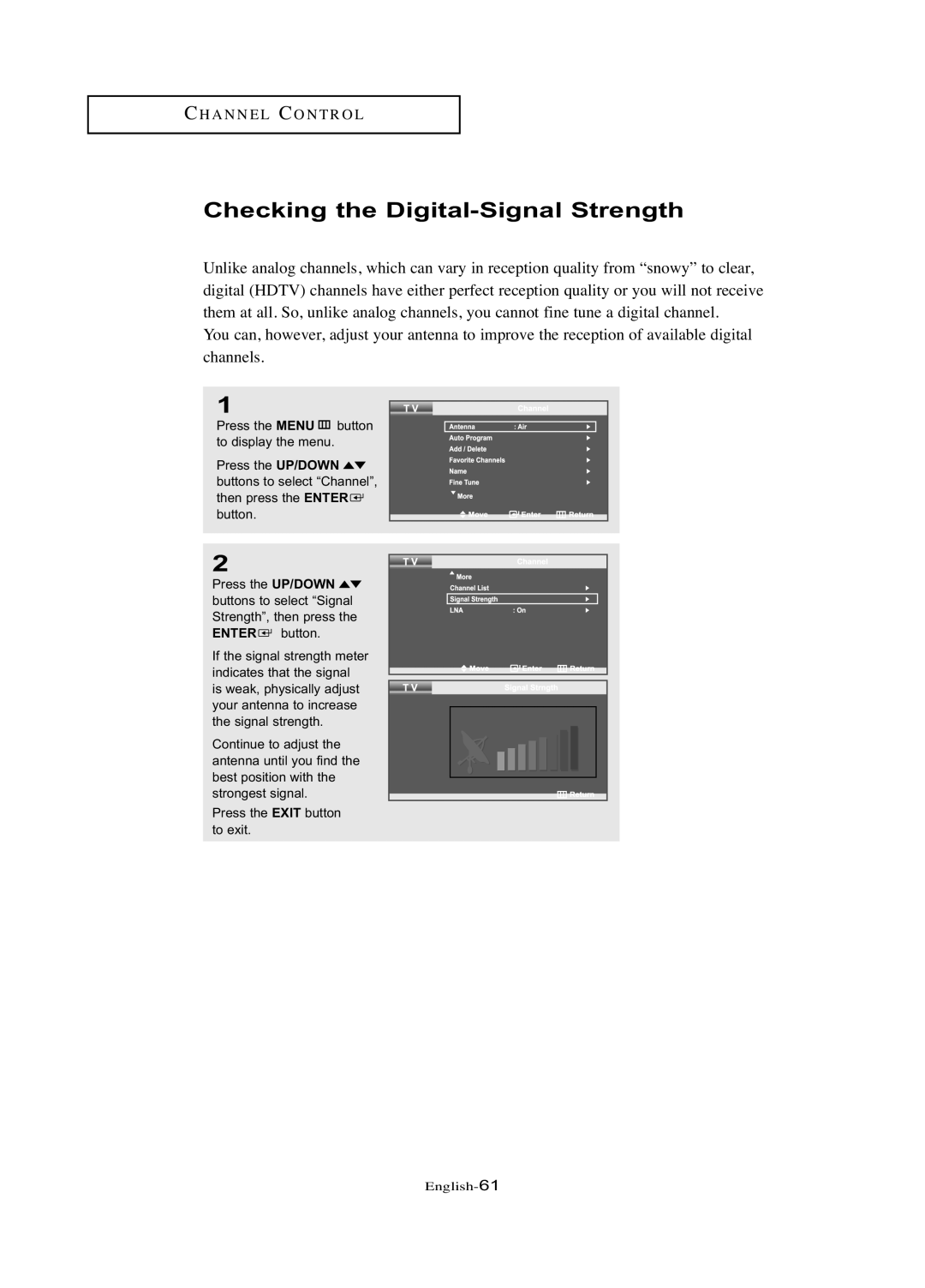 Samsung LN-R377D manual Checking the Digital-Signal Strength 