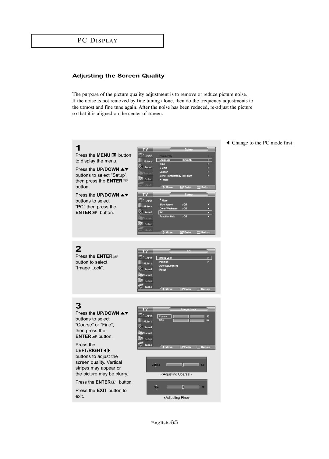 Samsung LN-R377D manual Adjusting the Screen Quality, Left/Right 