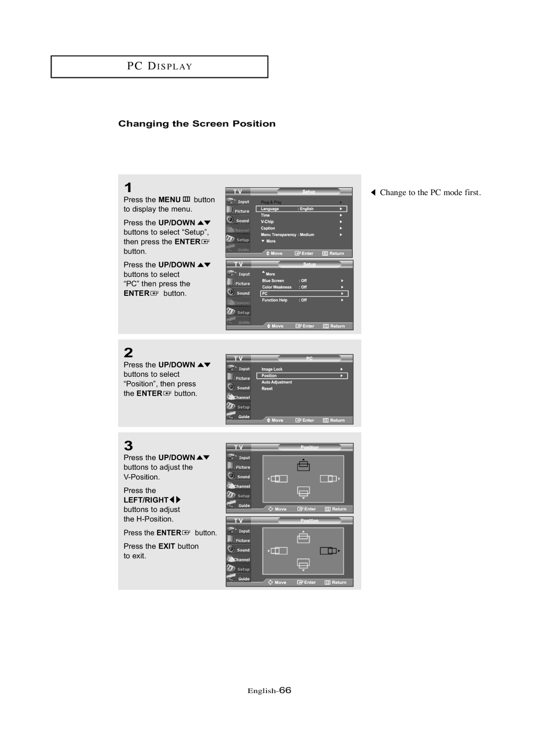 Samsung LN-R377D manual Changing the Screen Position 