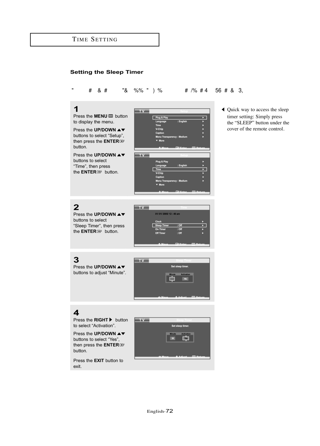 Samsung LN-R377D manual Setting the Sleep Timer 