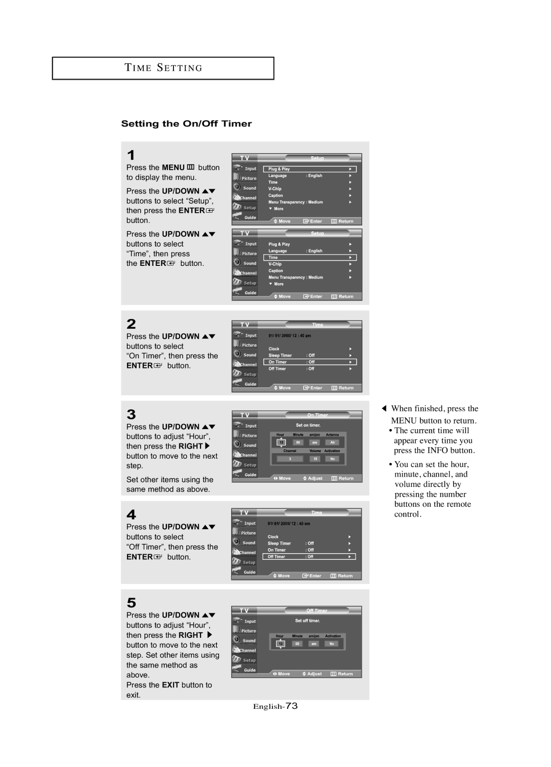 Samsung LN-R377D manual Setting the On/Off Timer 