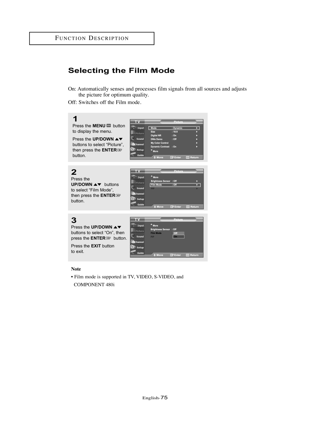 Samsung LN-R377D manual Selecting the Film Mode 