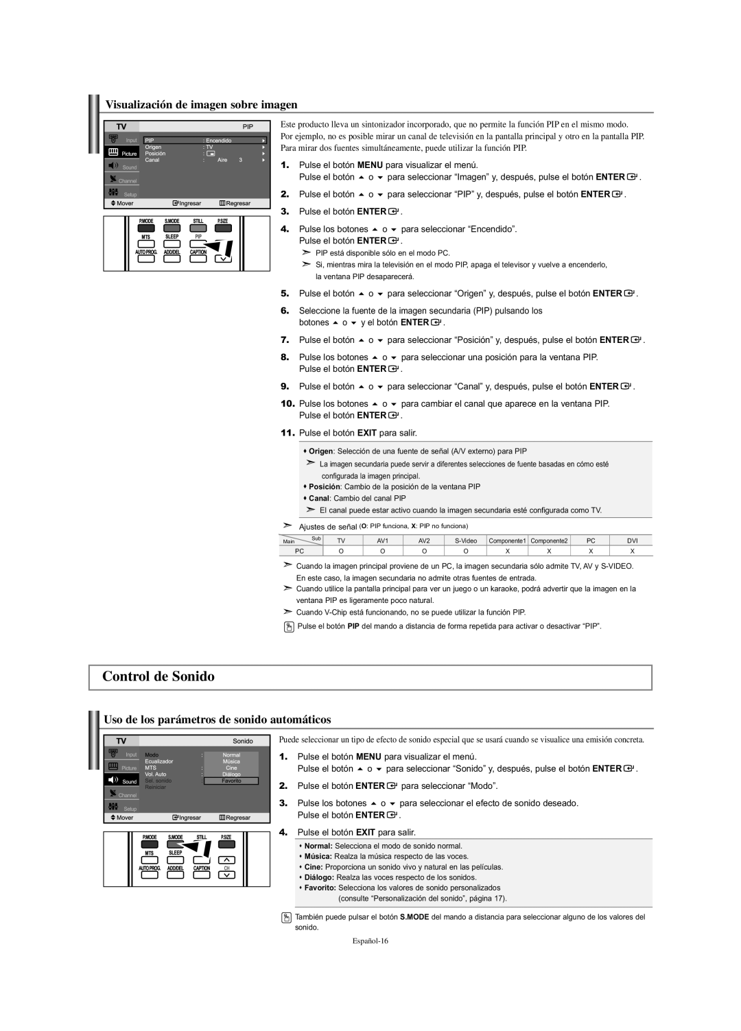 Samsung LN-S2338W manual Visualización de imagen sobre imagen, Uso de los parámetros de sonido automáticos 