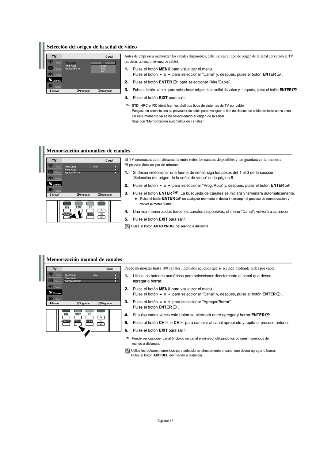 Samsung LN-S2341W manual Selección del origen de la señal de vídeo, Memorización automática de canales 