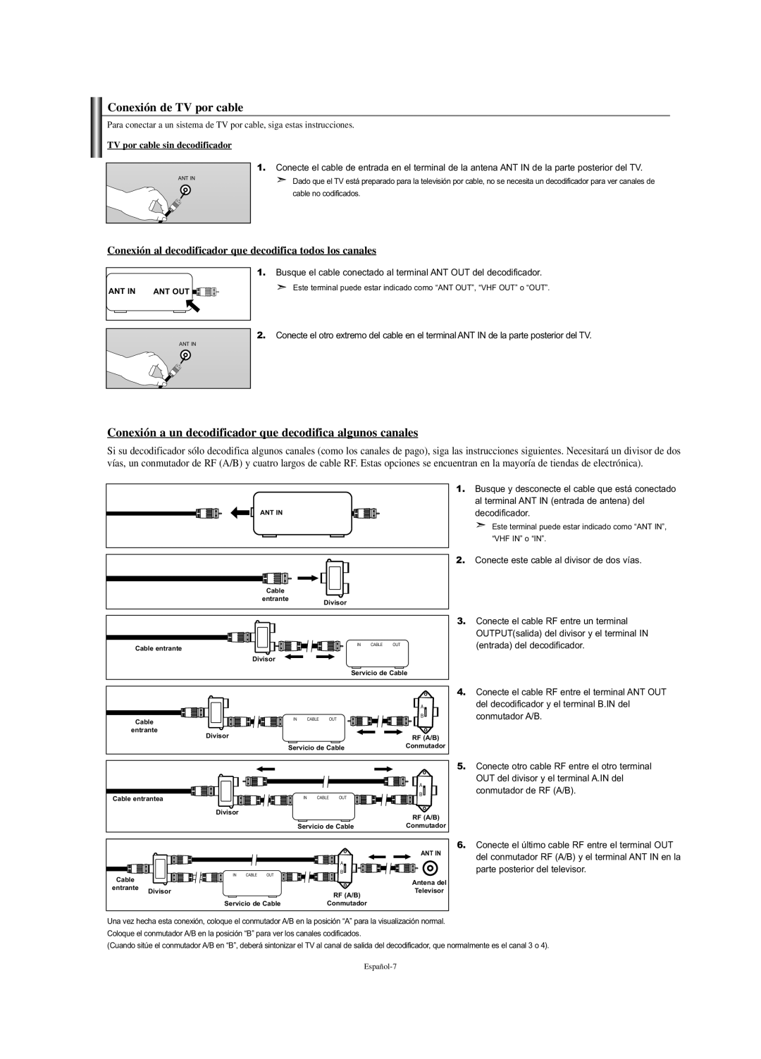 Samsung LN-S2351W manual Conexión de TV por cable, Conexión a un decodificador, Por 