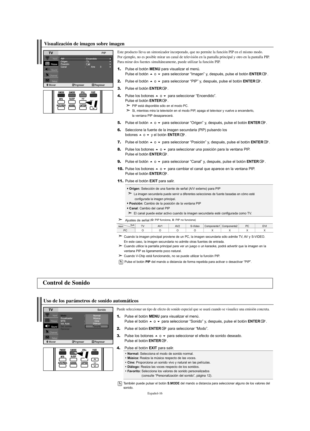 Samsung LN-S2351W manual Visualización de imagen sobre imagen, Uso de los parámetros de sonido automáticos 