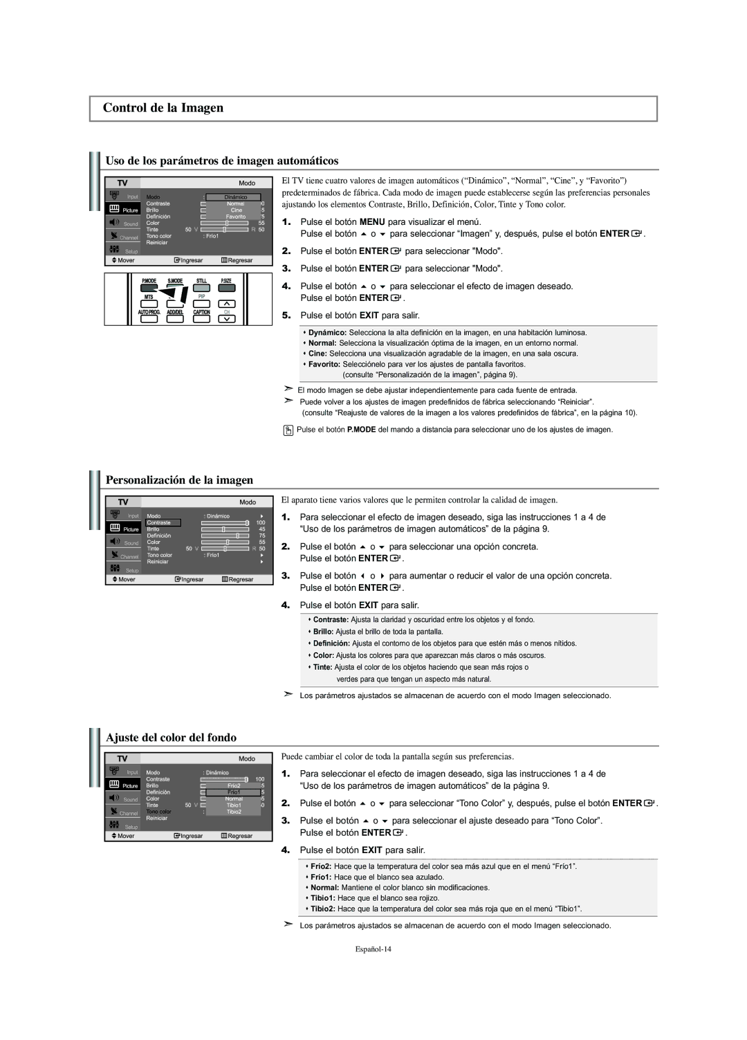 Samsung LN-S2352W manual Control de la Imagen, Uso de los parámetros de imagen automáticos, Personalización de la imagen 