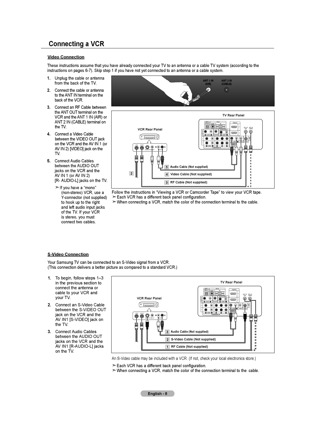 Samsung LN-T4642H manual Connecting a VCR, Video Connection 