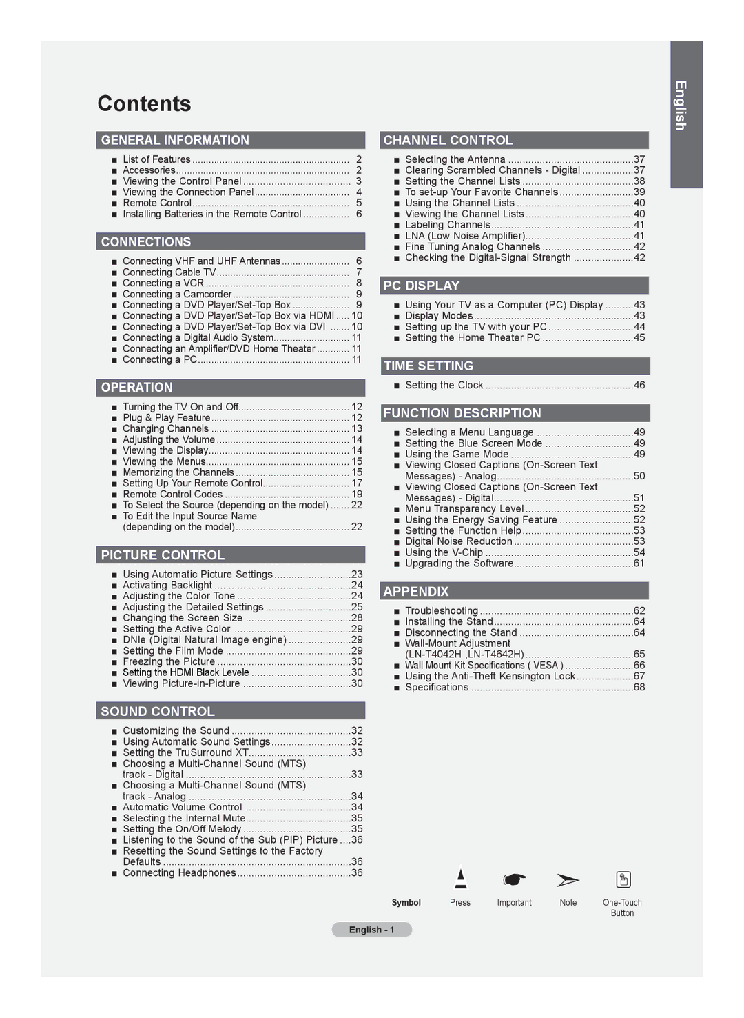 Samsung LN-T4642H manual Contents 