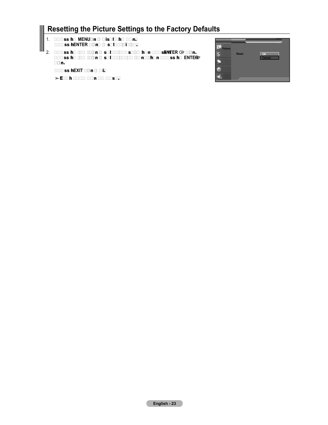 Samsung LN19A450 user manual Resetting the Picture Settings to the Factory Defaults, TVPicture 