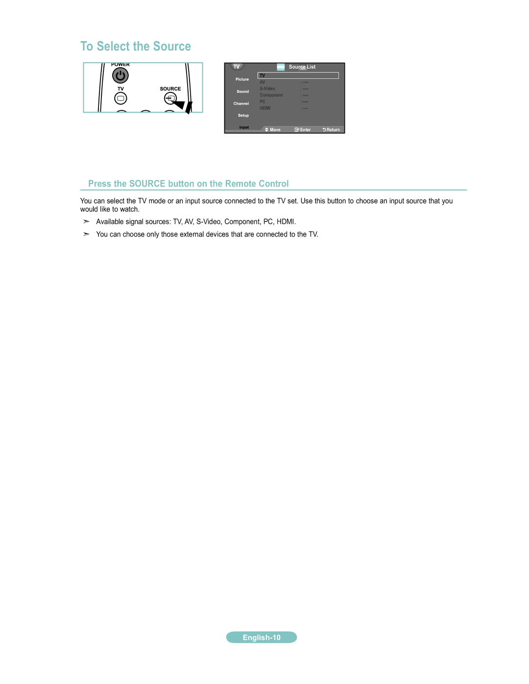 Samsung LN19A450 user manual To Select the Source, Source List 