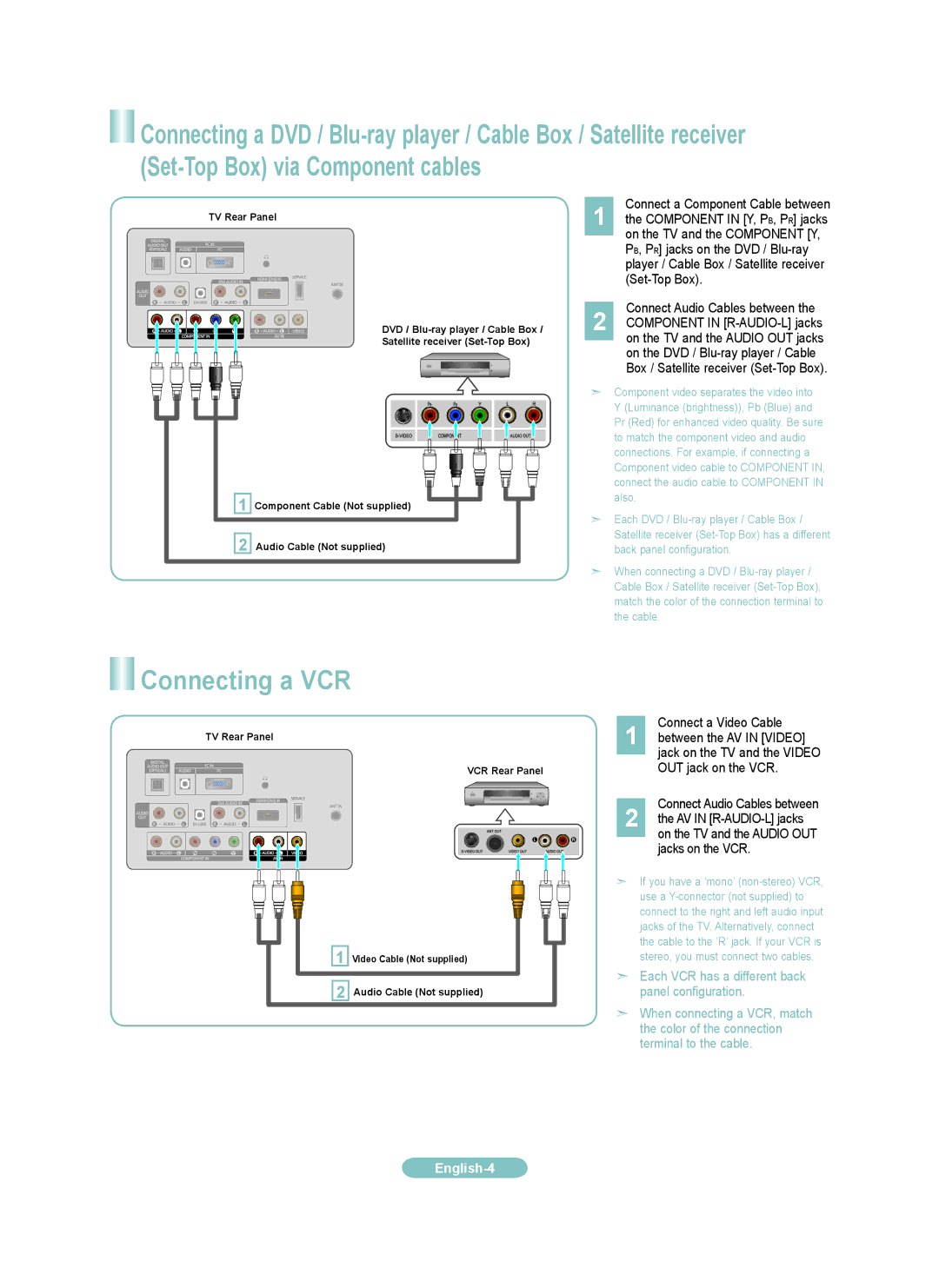 Samsung LN19B650, LN22B650 setup guide Connecting a VCR, Connect a Video Cable 