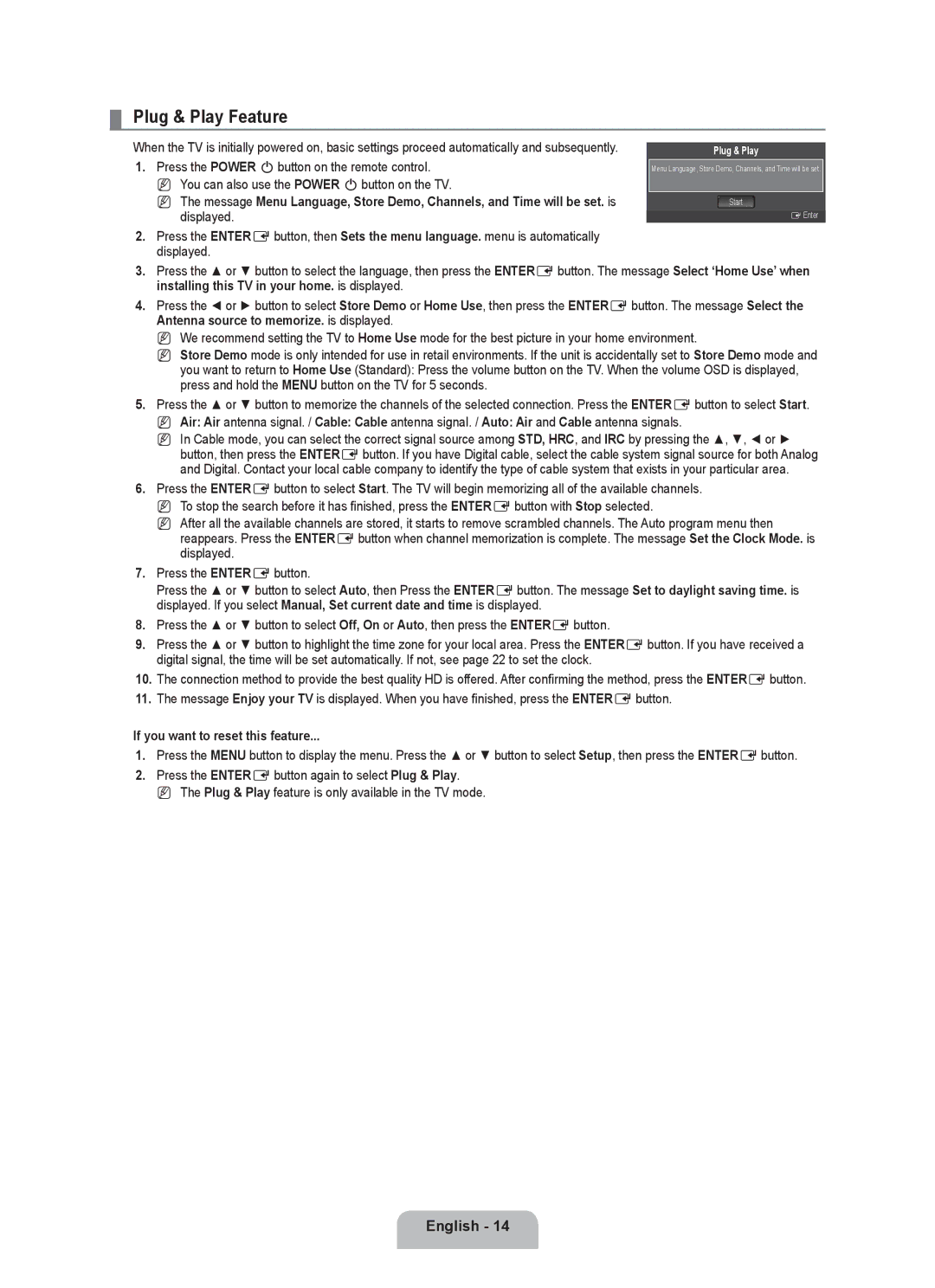 Samsung LN19B650T6D, LN22B650T6D user manual Plug & Play Feature, If you want to reset this feature 