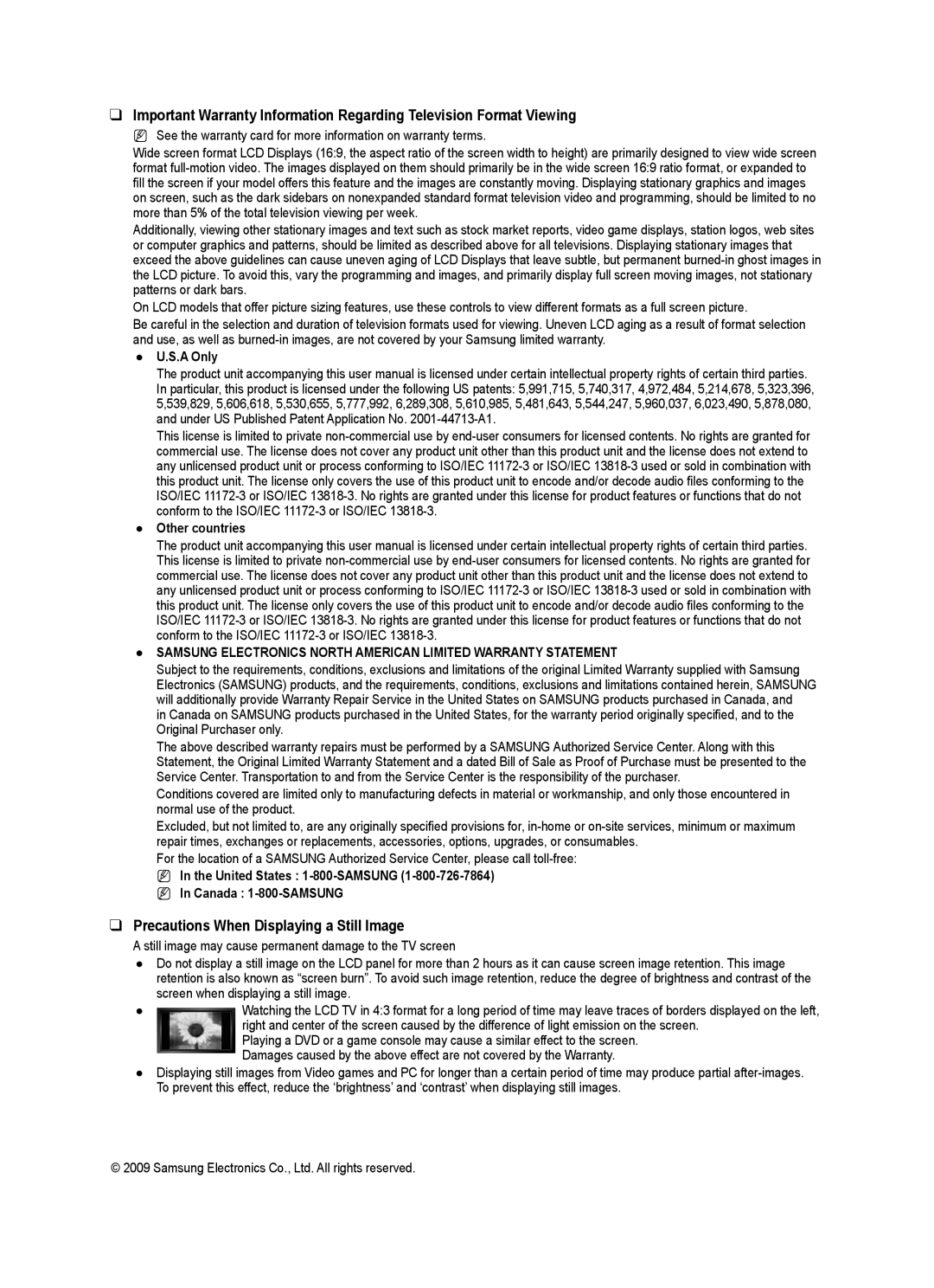 Samsung LN19B650T6D, LN22B650T6D user manual Precautions When Displaying a Still Image, A Only, Other countries 