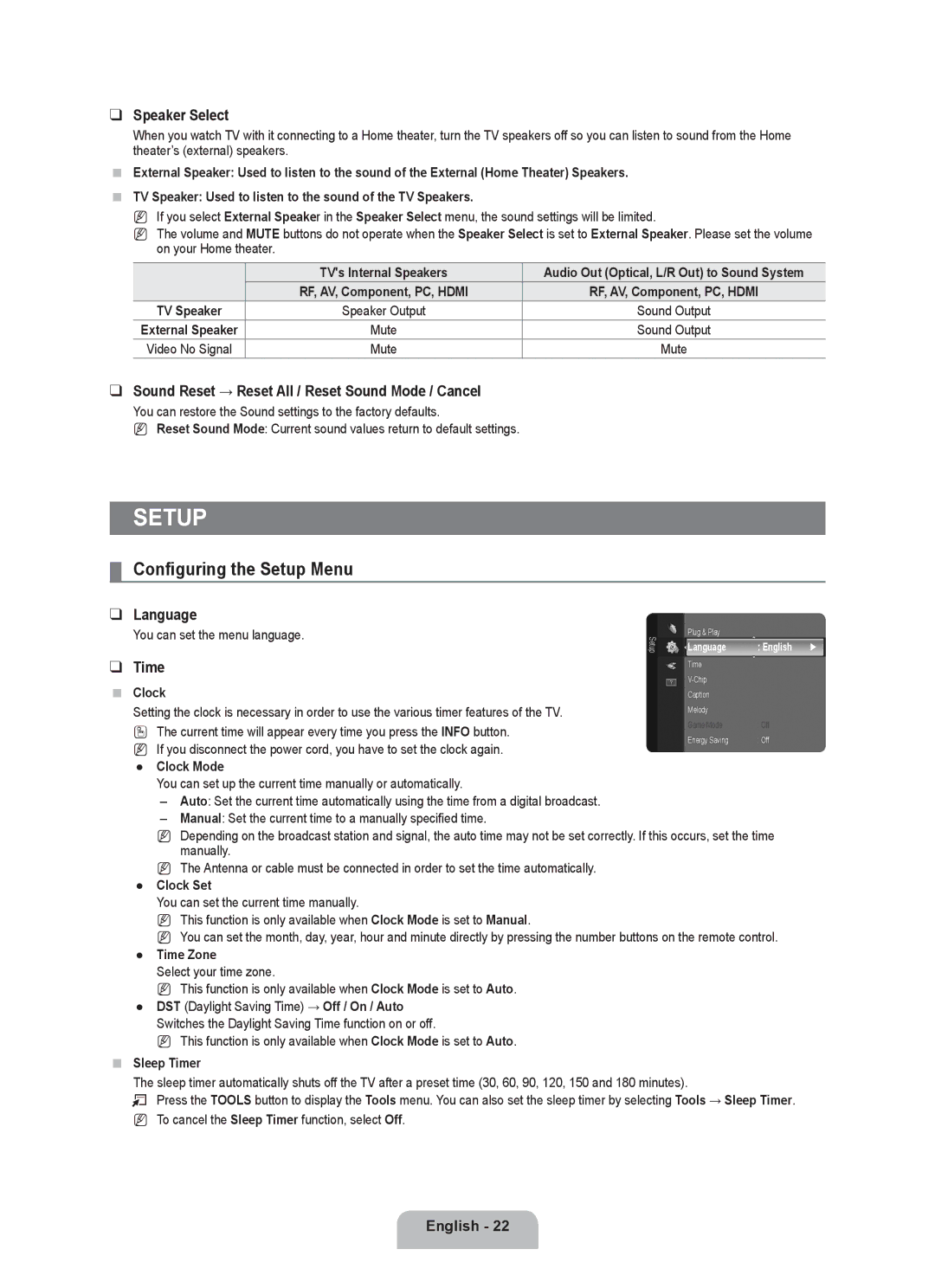 Samsung LN19B650T6D, LN22B650T6D user manual Configuring the Setup Menu 