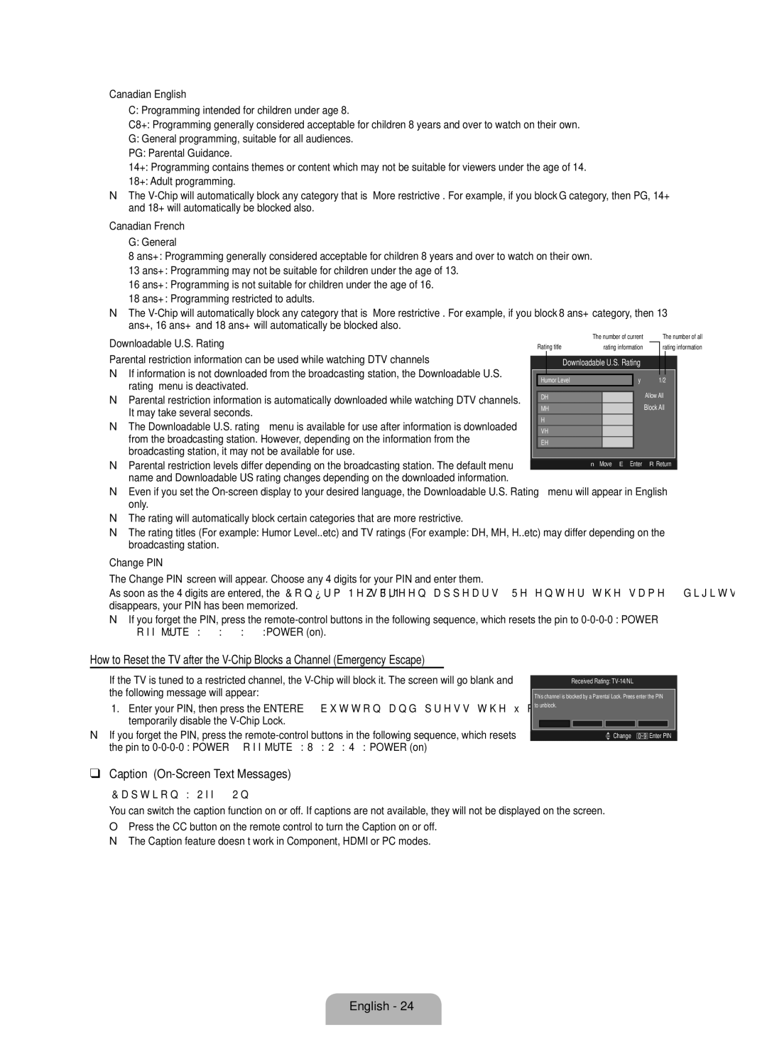 Samsung LN19B650T6D, LN22B650T6D user manual Caption On-Screen Text Messages 