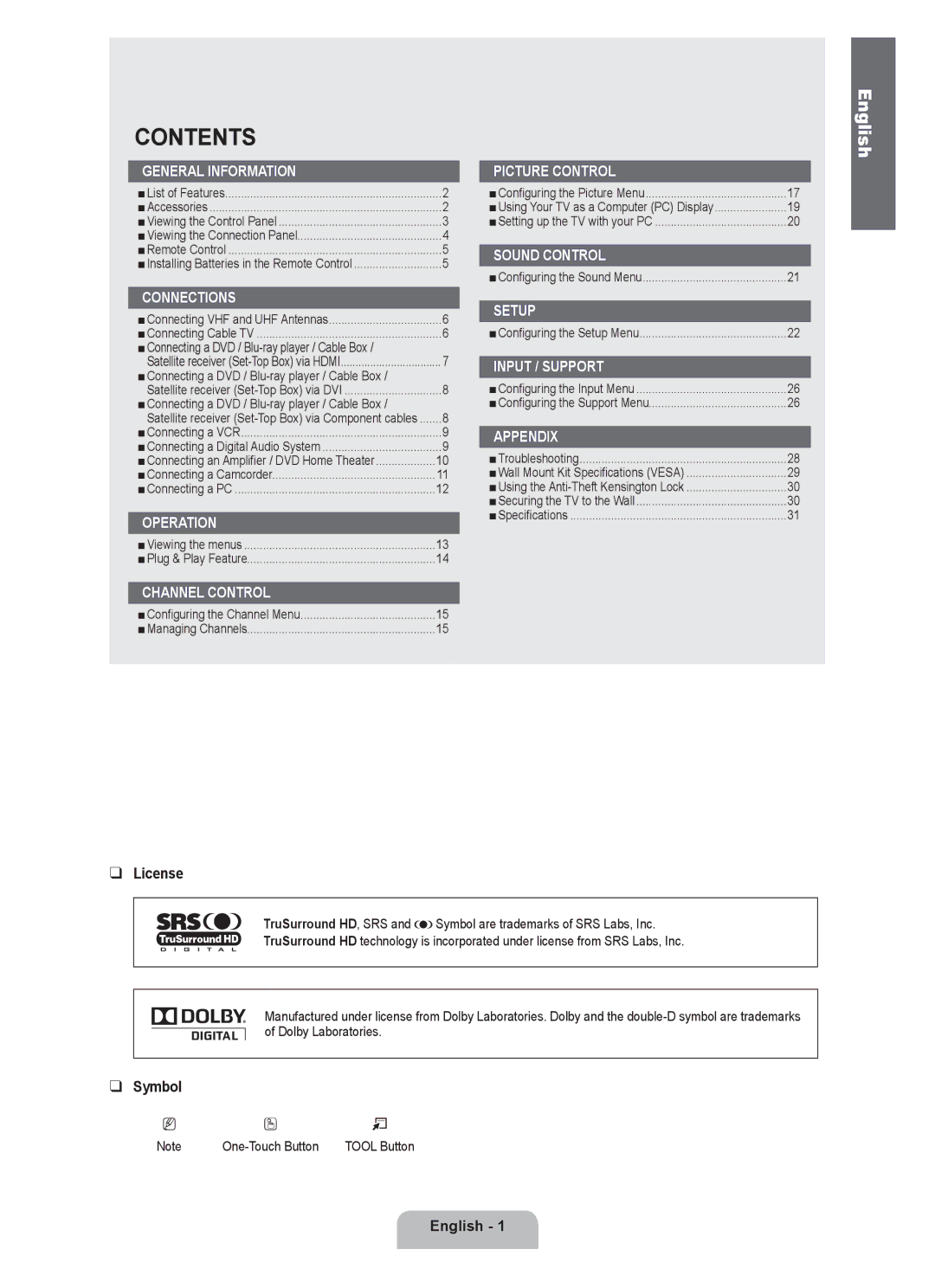 Samsung LN22B650T6D, LN19B650T6D user manual Contents 