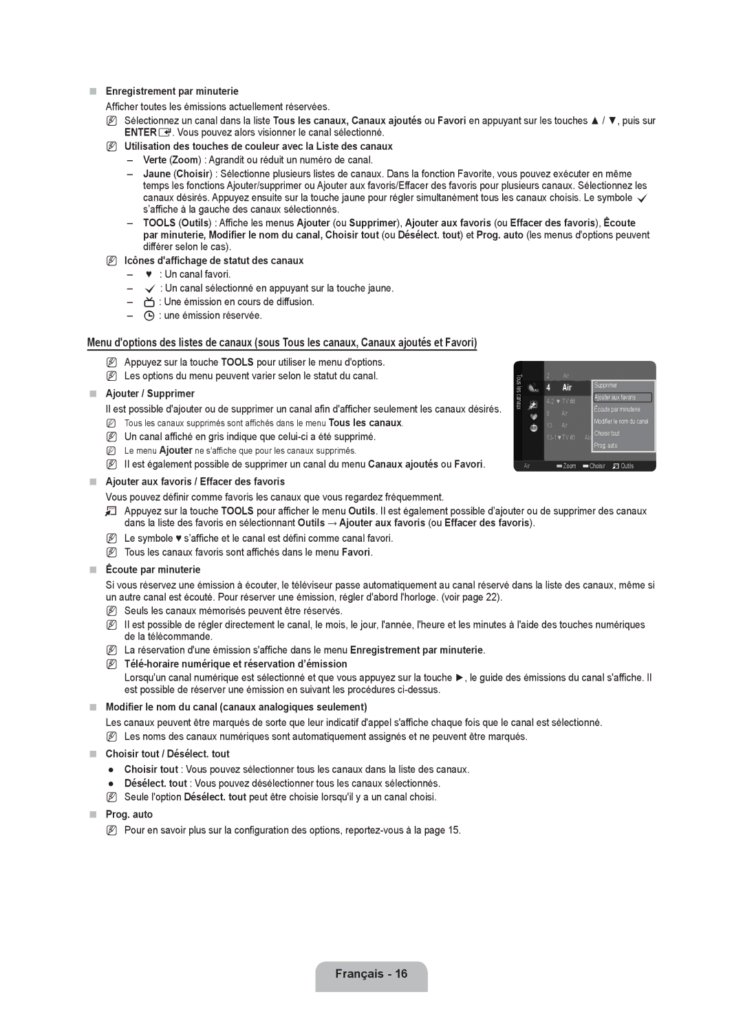 Samsung LN19B650T6D user manual  Enregistrement par minuterie, Utilisation des touches de couleur avec la Liste des canaux 