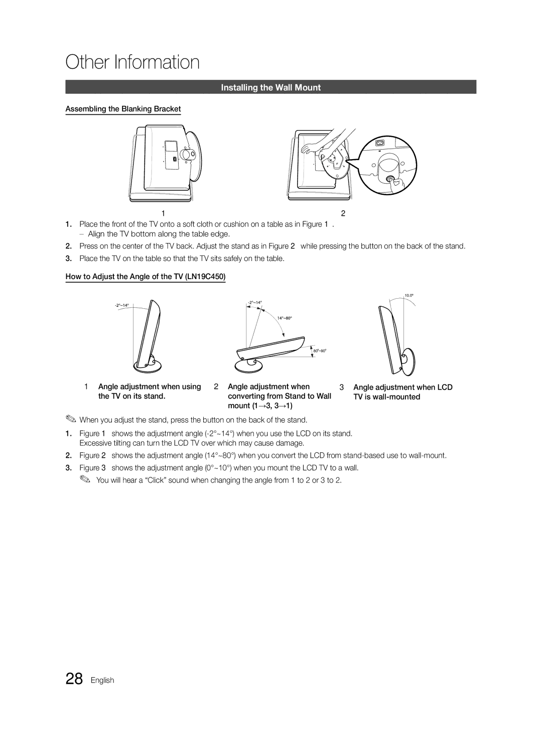 Samsung LN19C450, LN22C450 user manual Other Information, Installing the Wall Mount, Mount 1→3, 3→1 