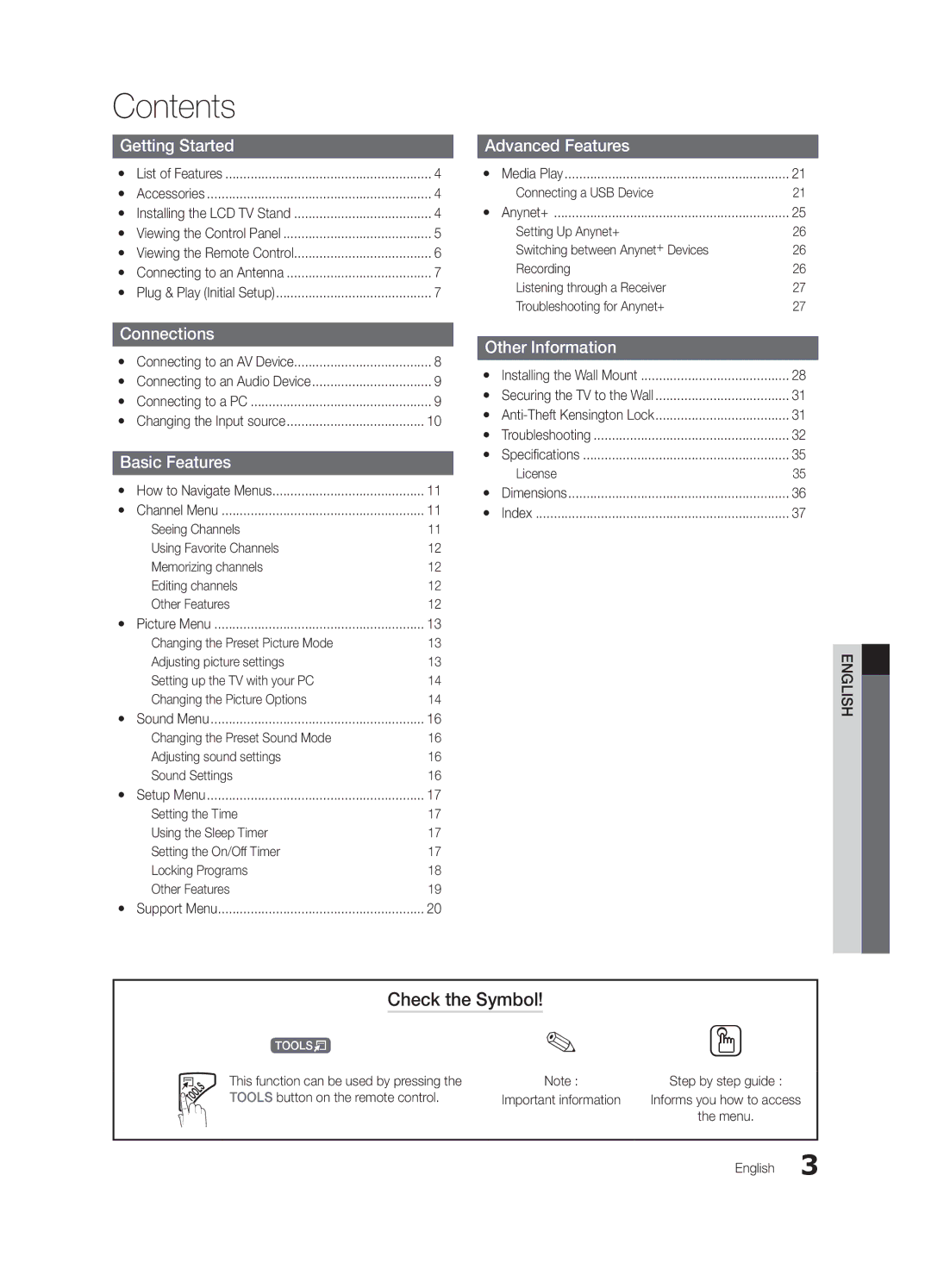 Samsung LN22C450, LN19C450 user manual Contents 