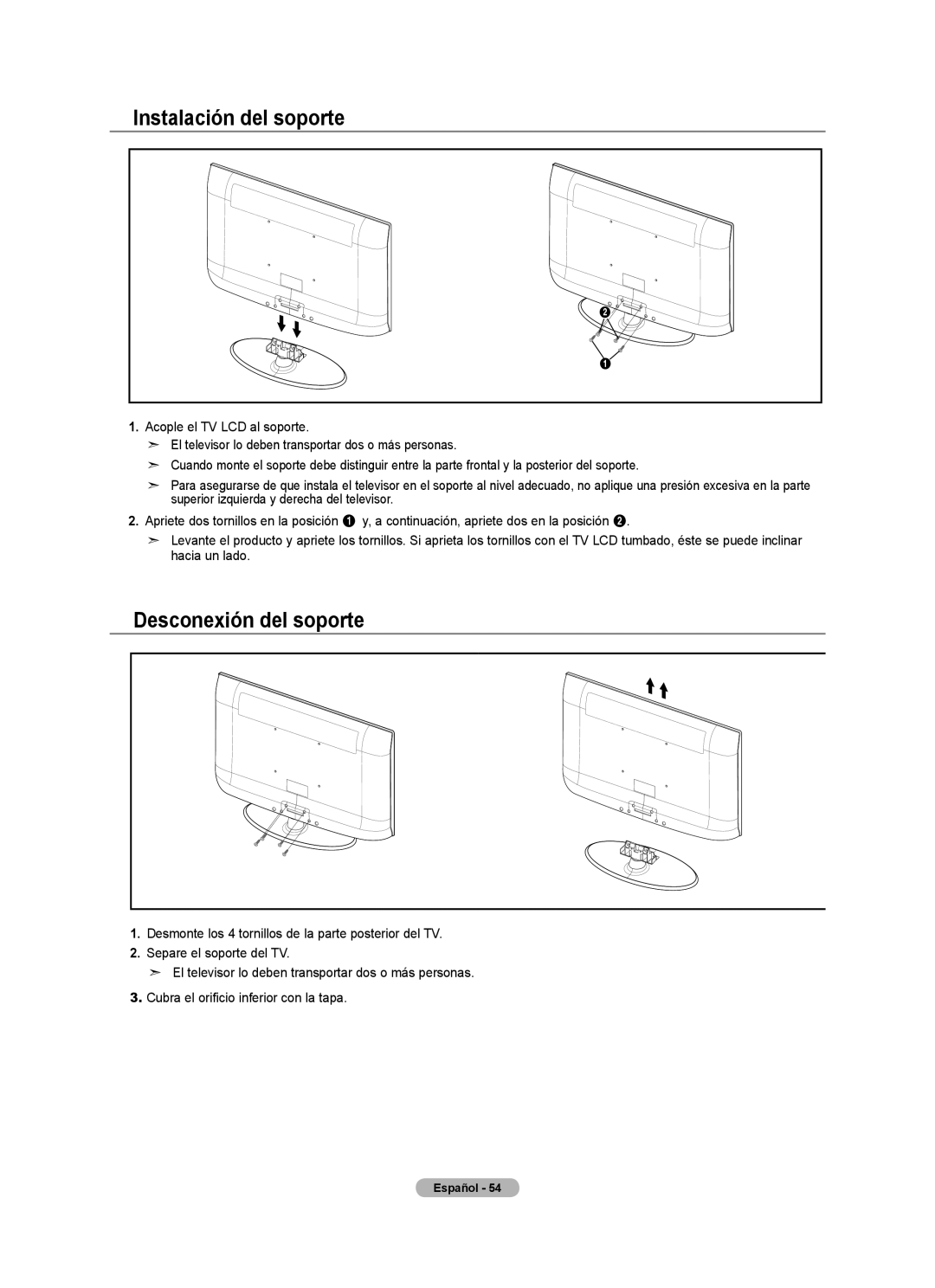 Samsung LN22A330, LN22A0J1D, Series L3 user manual Instalación del soporte, Desconexión del soporte 