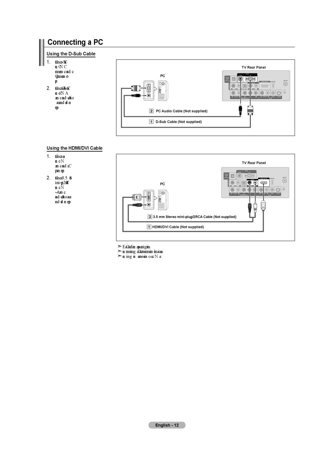 Samsung Series L3, LN22A330, LN22A0J1D user manual Connecting a PC, Using the D-Sub Cable, Using the HDMI/DVI Cable 