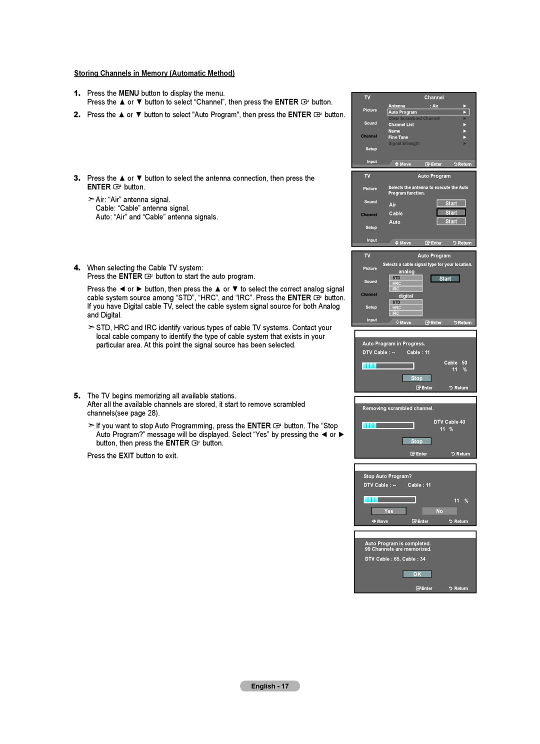 Samsung LN22A0J1D, LN22A330, Series L3 user manual Storing Channels in Memory Automatic Method 