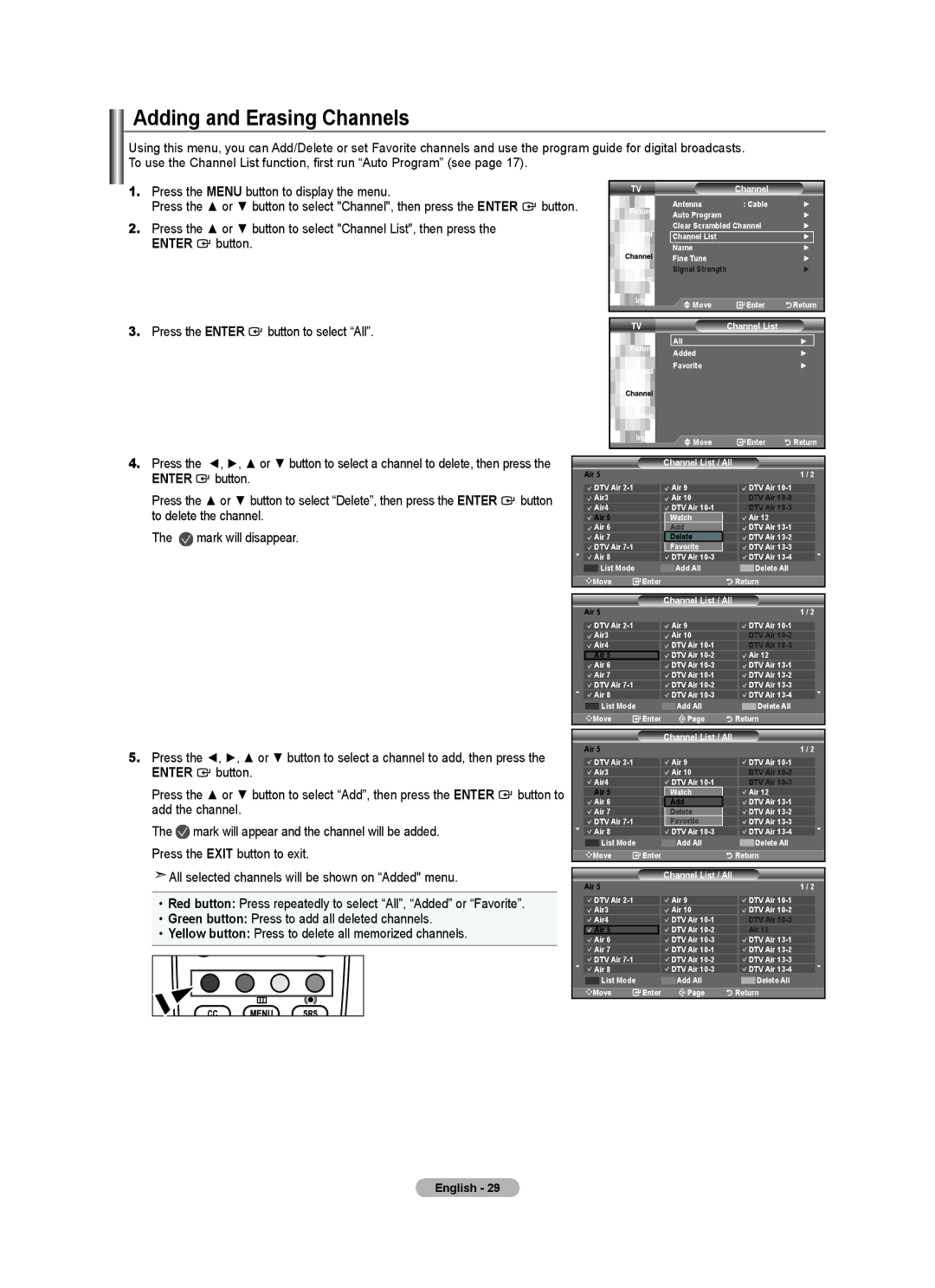 Samsung LN22A0J1D, LN22A330, Series L3 user manual Adding and Erasing Channels, Channel List / All 