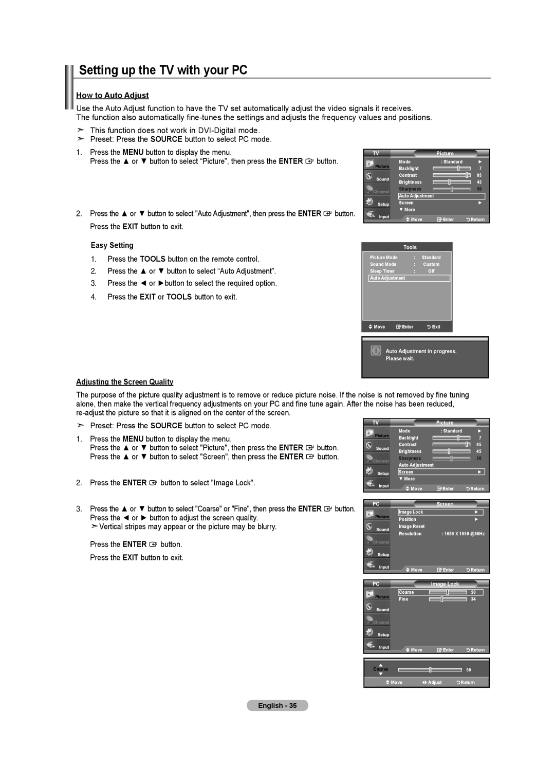 Samsung LN22A0J1D, LN22A330, Series L3 Setting up the TV with your PC, How to Auto Adjust, Adjusting the Screen Quality 