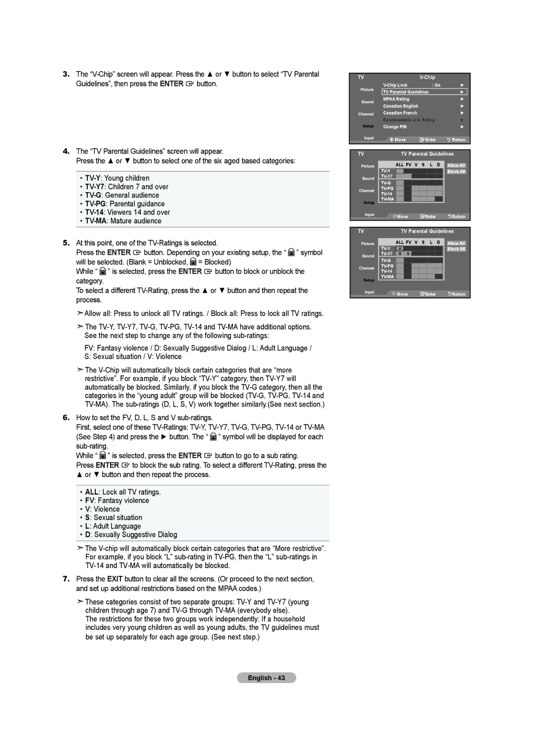 Samsung LN22A330, LN22A0J1D, Series L3 user manual TV Parental Guidelines 