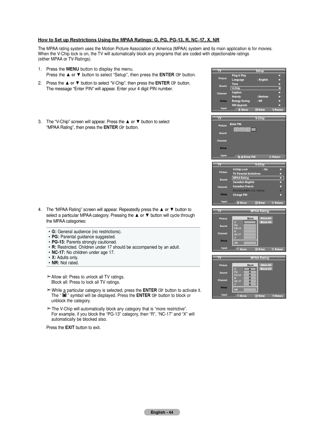 Samsung LN22A0J1D, LN22A330, Series L3 user manual Allow All Block All 