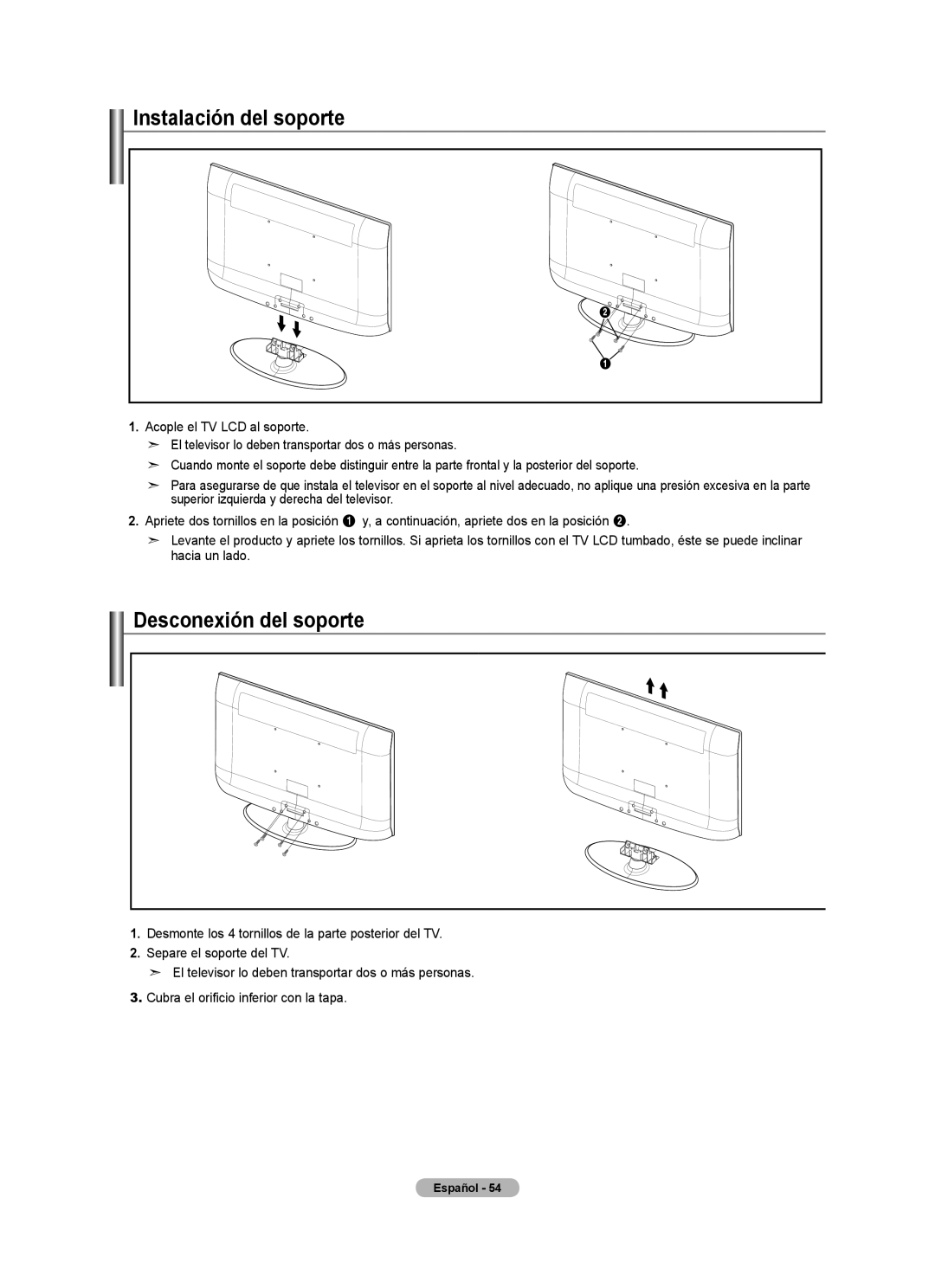 Samsung LN22A330, LN22A0J1D, Series L3 user manual Instalación del soporte, Desconexión del soporte 