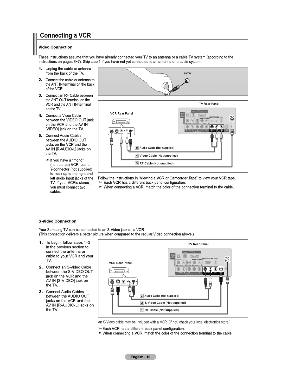 Samsung LN22A330, LN22A0J1D, Series L3 user manual Connecting a VCR, S-Video Connection 
