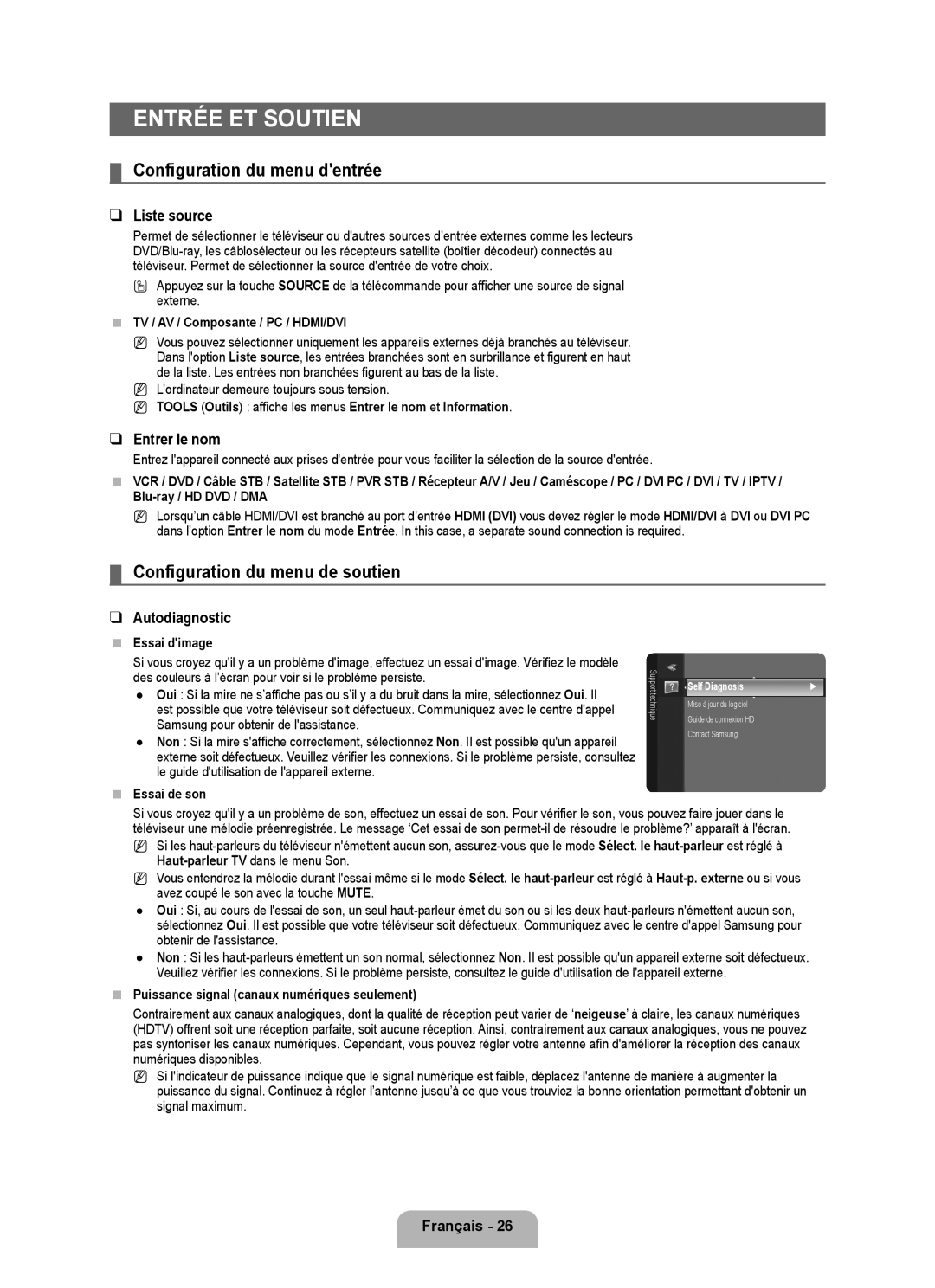 Samsung LN22B50 user manual Entrée et soutien, Configuration du menu dentrée, Liste source, Entrer le nom 