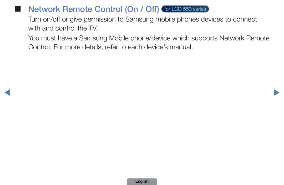 Samsung LN26D450, LN37D550 manual Network Remote Control On / Off for LCD 550 series 