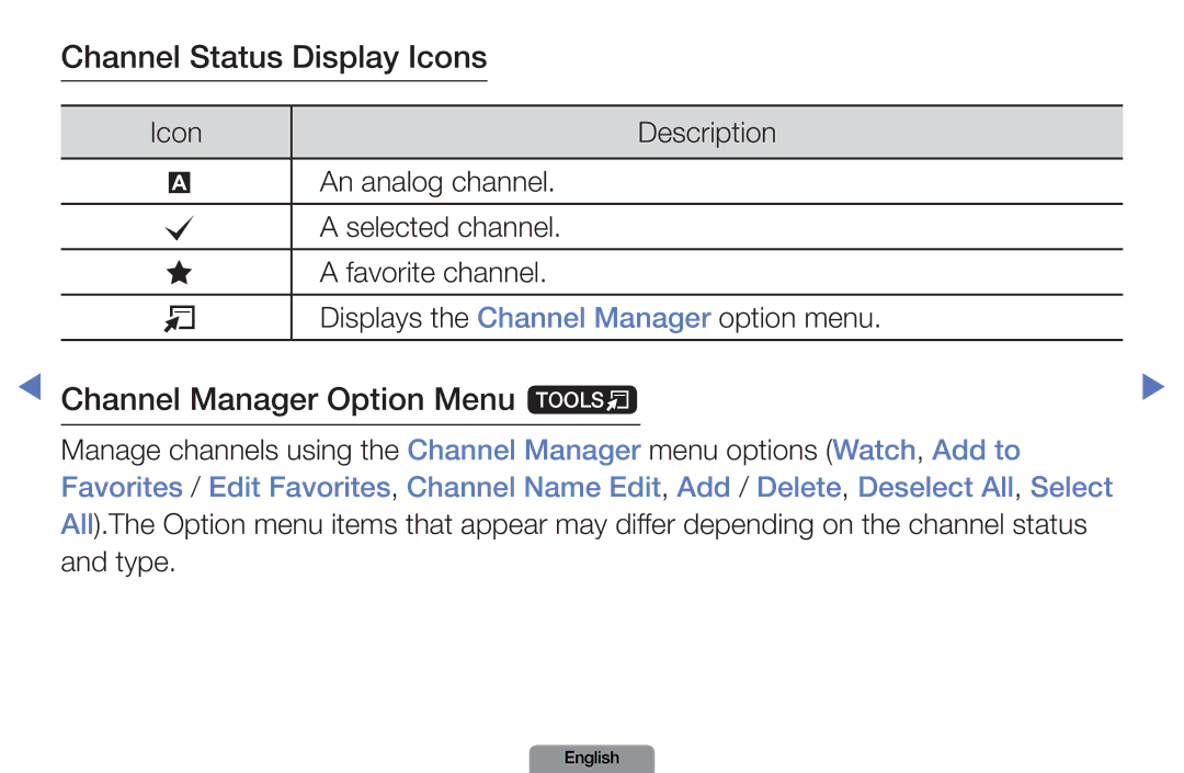 Samsung LN26D450, LN37D550 manual Channel Status Display Icons 