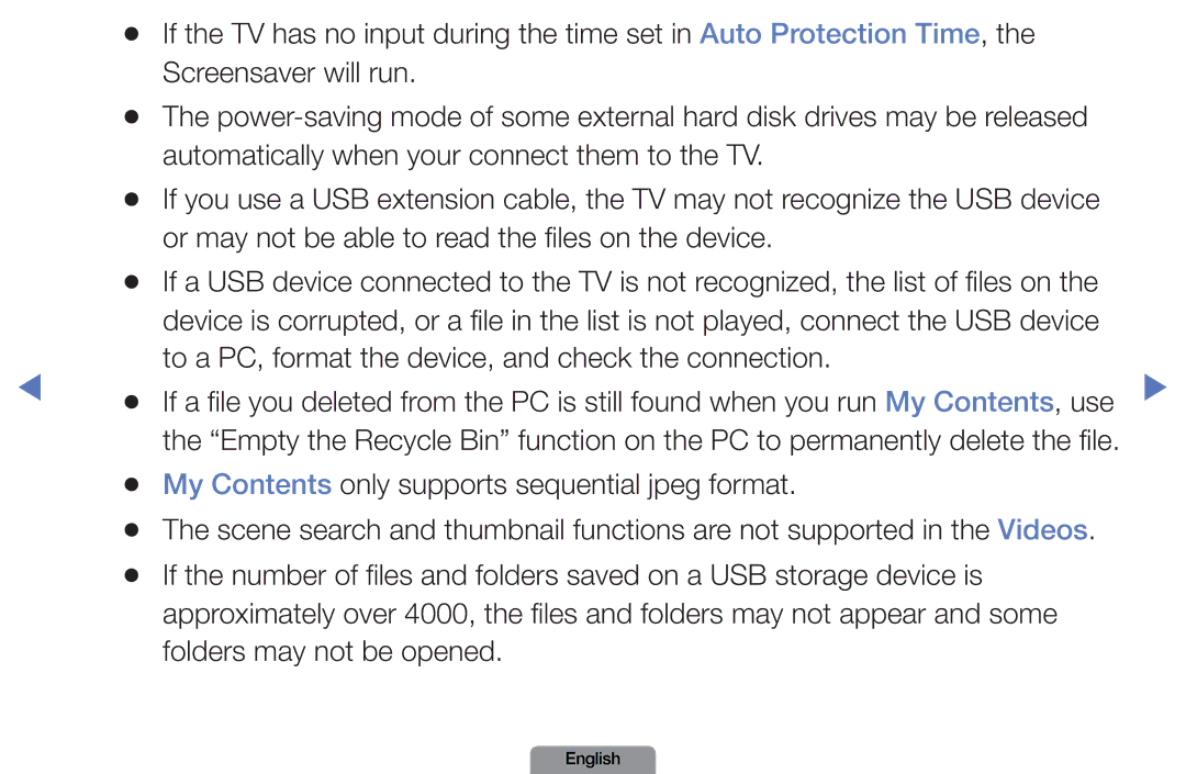 Samsung LN37D550 Or may not be able to read the files on the device, To a PC, format the device, and check the connection 