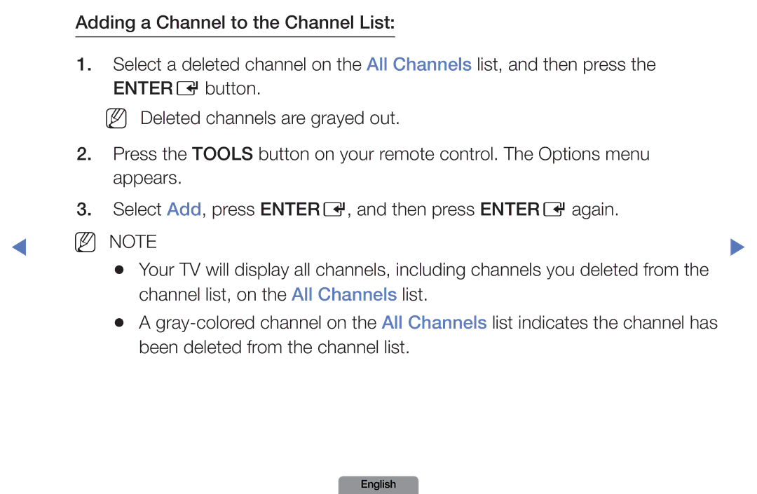 Samsung LN37D550, LN26D450 manual Channel list, on the All Channels list, Been deleted from the channel list 