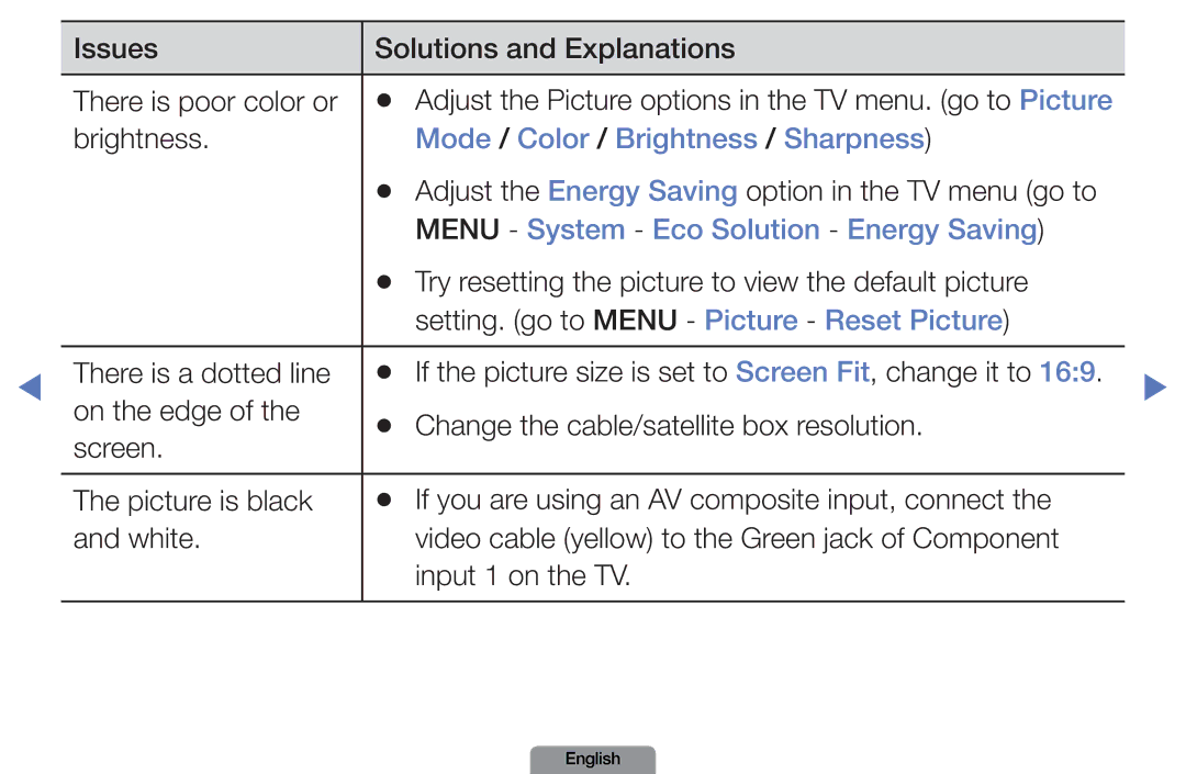 Samsung LN26D450, LN37D550 Mode / Color / Brightness / Sharpness, Adjust the Energy Saving option in the TV menu go to 