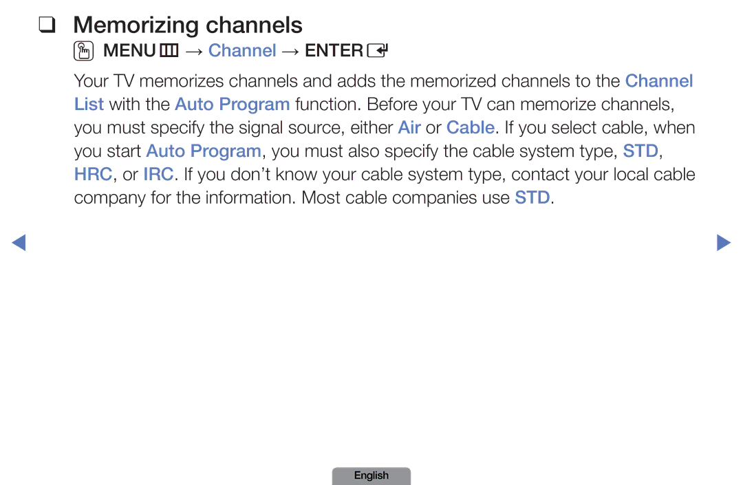 Samsung LN37D550, LN26D450 manual Memorizing channels, OOMENUm → Channel → Entere 