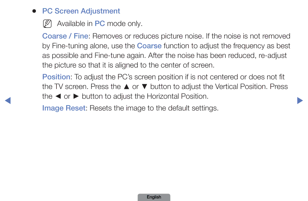 Samsung LN26D450, LN37D550 manual PC Screen Adjustment, NN Available in PC mode only 